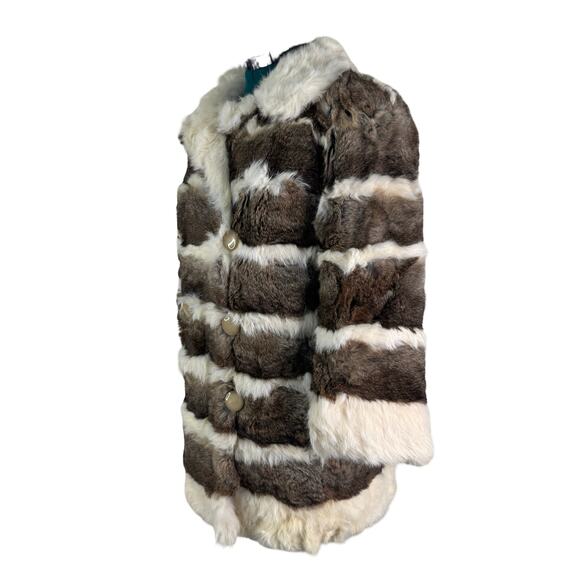 VINTAGE 60s/70s Striped Rabbit Fur Coat M/L - Totally Wearable! - Picture 6 of 15